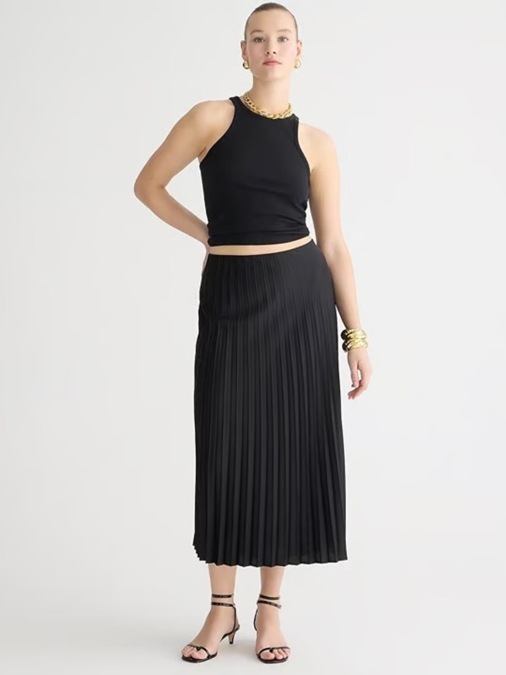 J. Crew Black Pleated Gwyneth Midi Skirt - Women